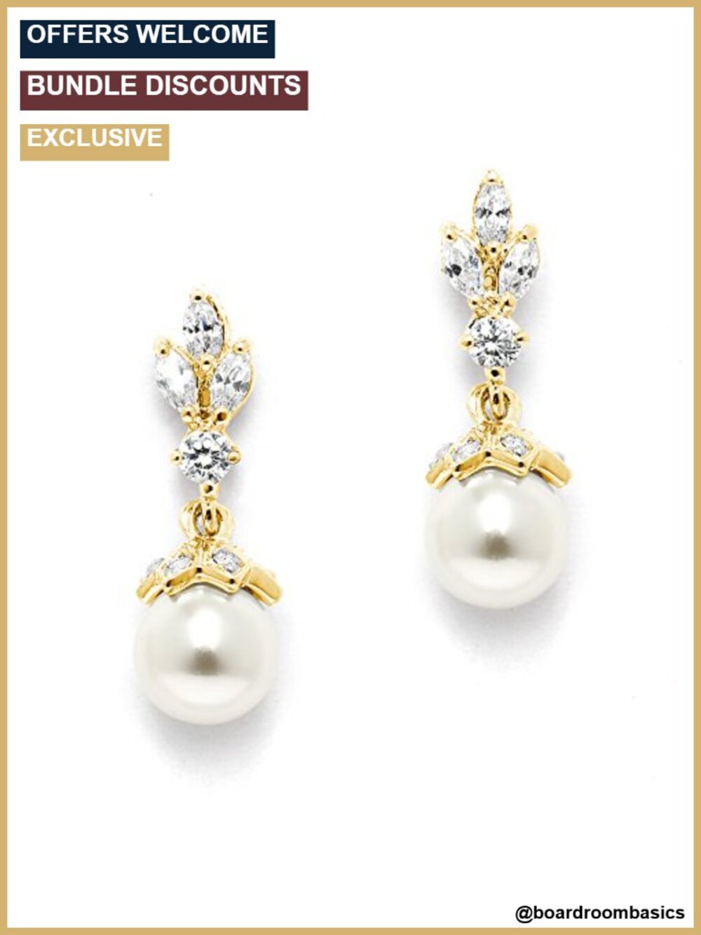 Gold Plated Pearl Drop Wedding Earrings Cubic Zirconia Dangle